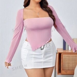 SHEIN Light Pink Asymmetric Cropped Top